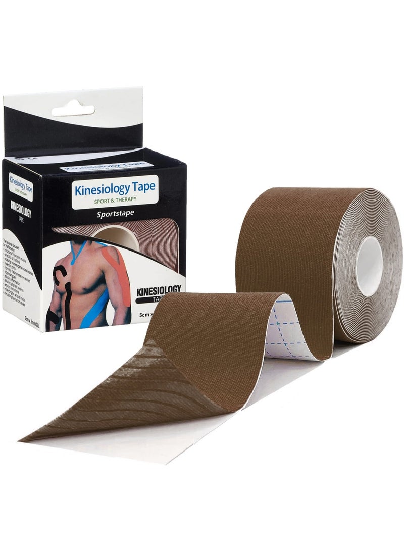 Kinesiology Elastic Muscle Support Tape for Sports & Physiotherapy 5cmx5m Roll, Brown - Image 1